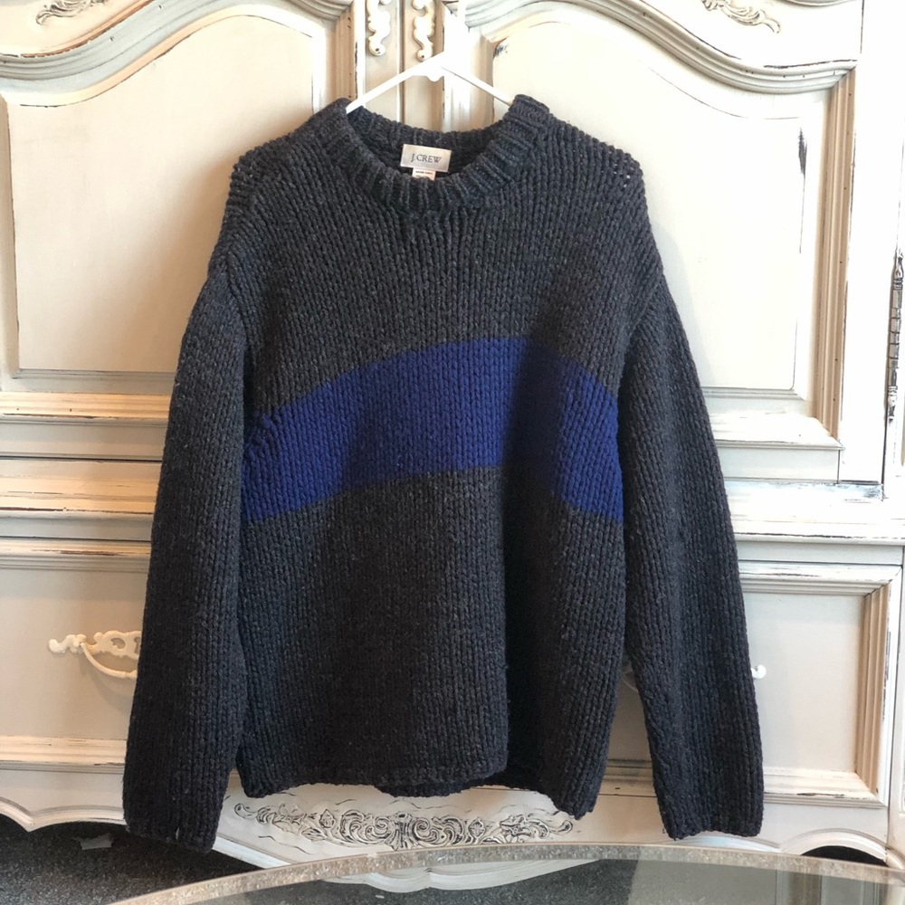 J Crew Mens Hand Knit Wool Sweater Bold Stripe